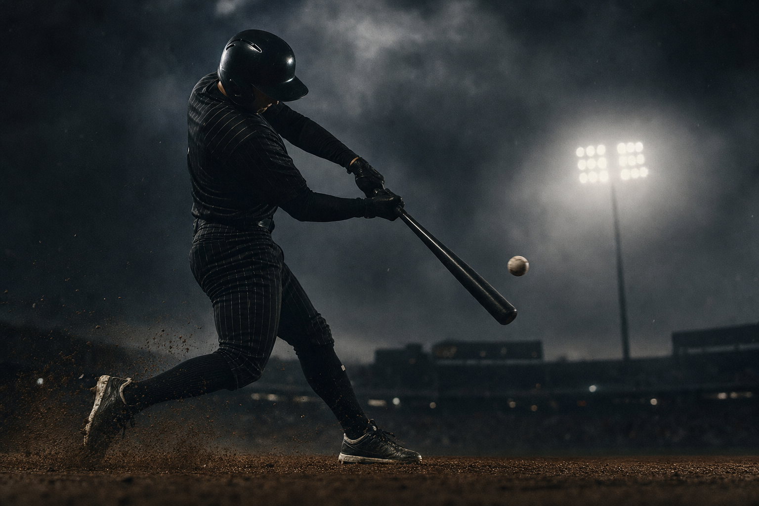 Ghost South player mid-swing under stadium lights